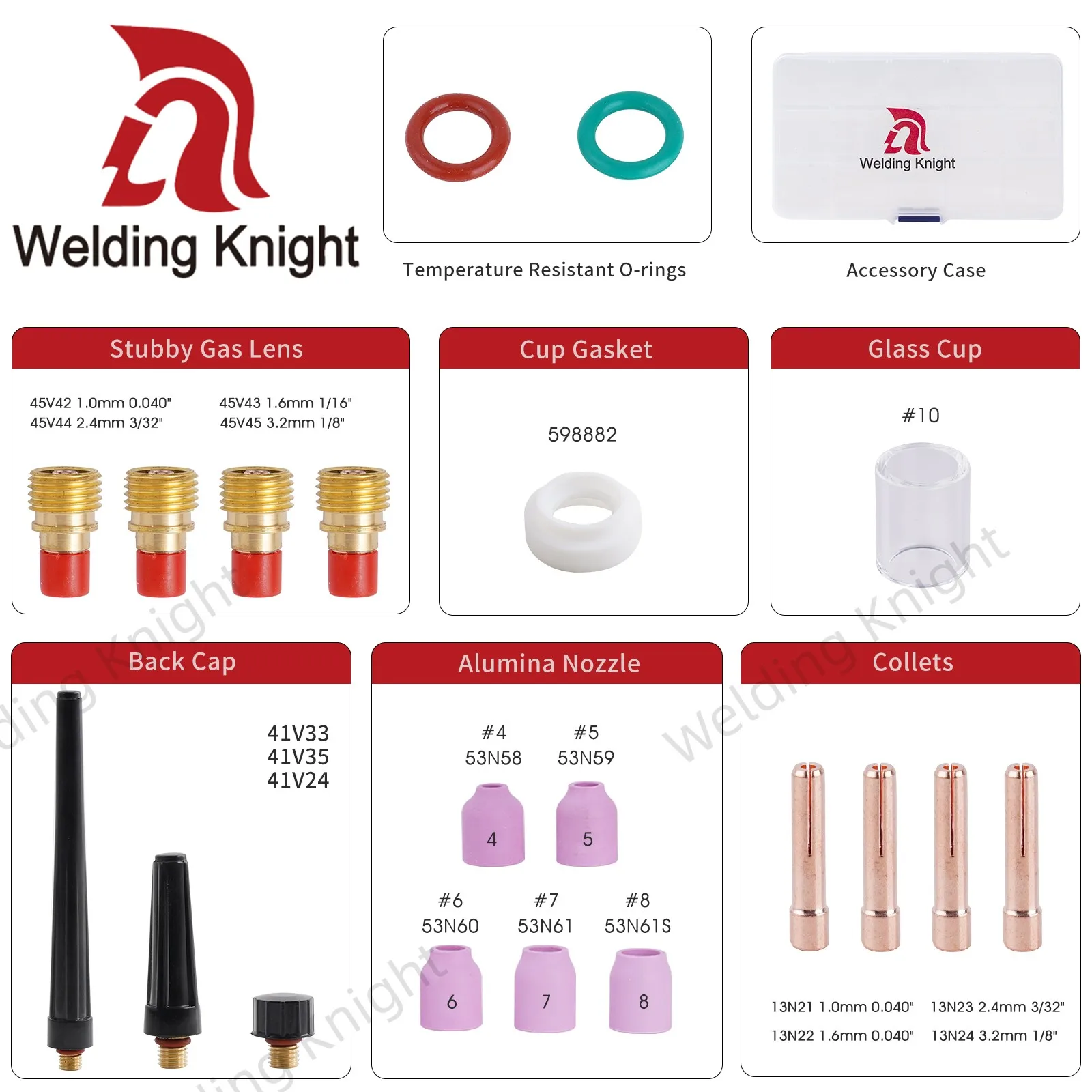 Kit Tazze In Pyrex Per Saldatura TIG – 23 Pezzi Per Torcia WP-17/18/26. Include Lenti Gas Stubby E Pinze.