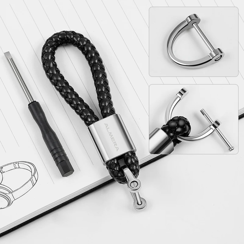 Leather Rope Car Keychain Hand Braided Horseshoe Buckle Keychain for Nissan Almera G15 N16 Accessories