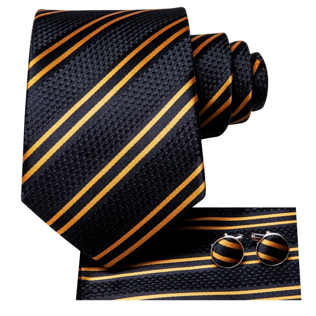 Neck Tie Men's Tie Set Gold Paisley 100% Silk 8.5cm Wedding Ties For Men New Fashion Design Hanky Cufflinks Set