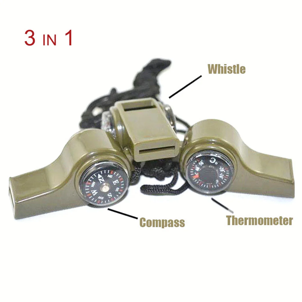 1pc 3-In-1 Emergency Survival Whistle With Compass Thermometer For Camping  Hiking Outdoor Tools, Referee Cheerleading Whistle