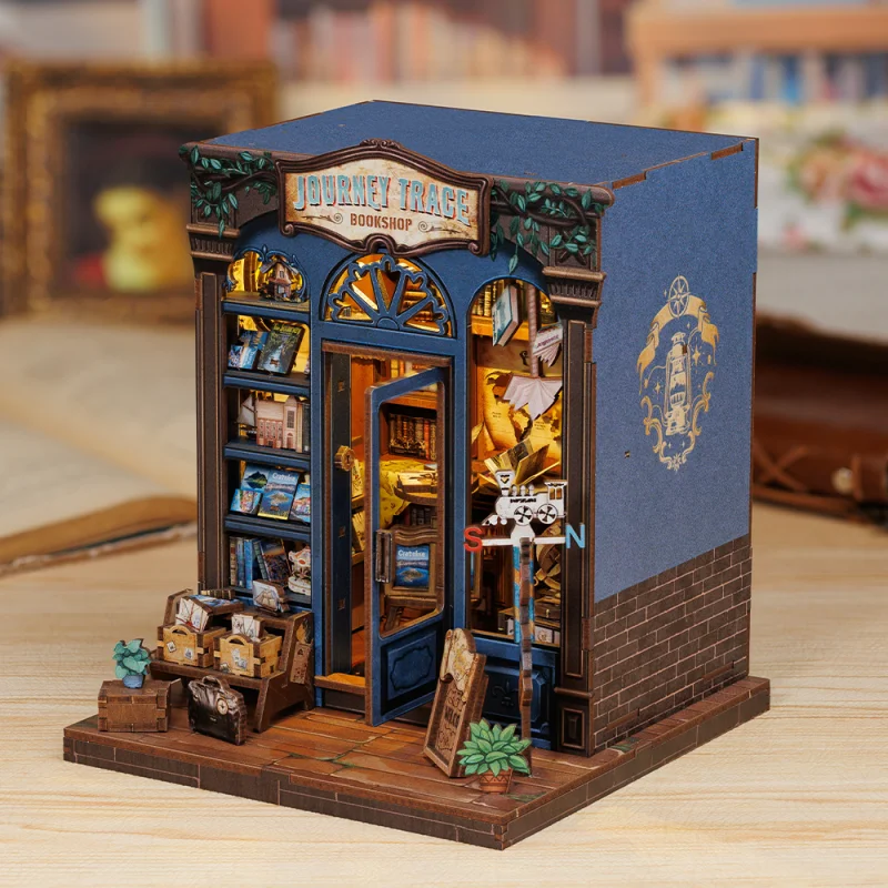 RONSTONE Book Nook - DIY Miniatuur Poppenhuis Booknook met Stofkap en LED- licht - Magische Nachtstraat 3D Houten Puzzel Boekensteun Boekenplank Inzet Decor Creatief Cadeau voor Volwassenen