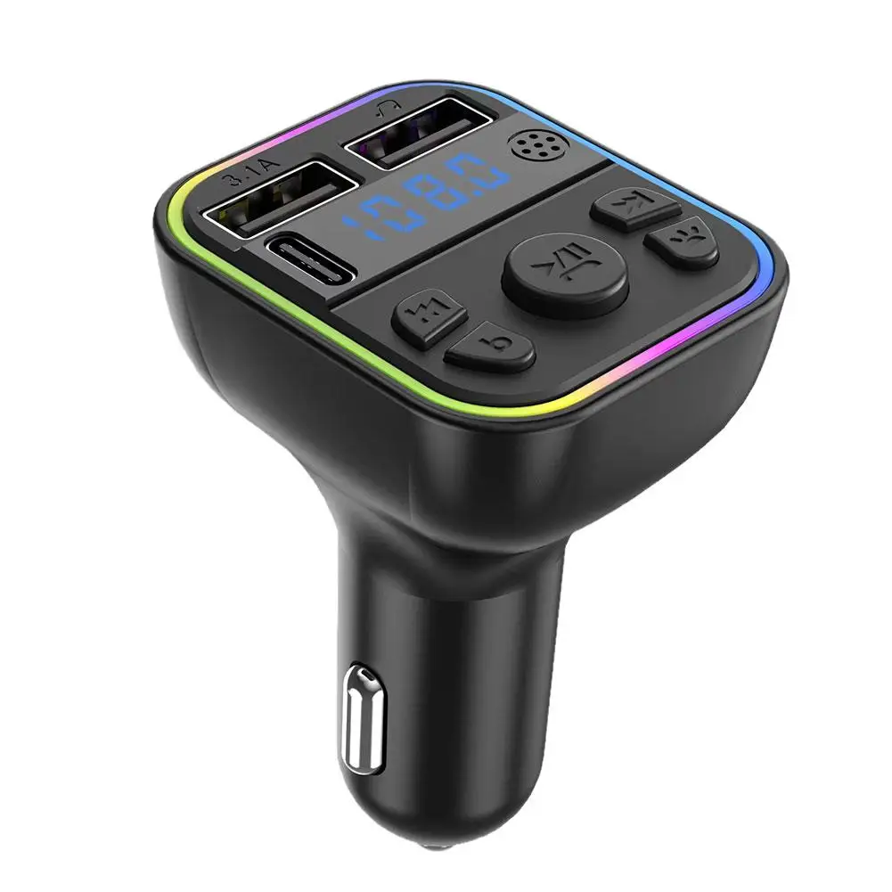 FM Transmitter Car MP3 Player 1pcs Car Bluetooth Player Car 5.0 FM Transmitter PD MP3 3.1A Colorful USB Charger Fast Light Type-C Handsfree Ambient Dual P2G4