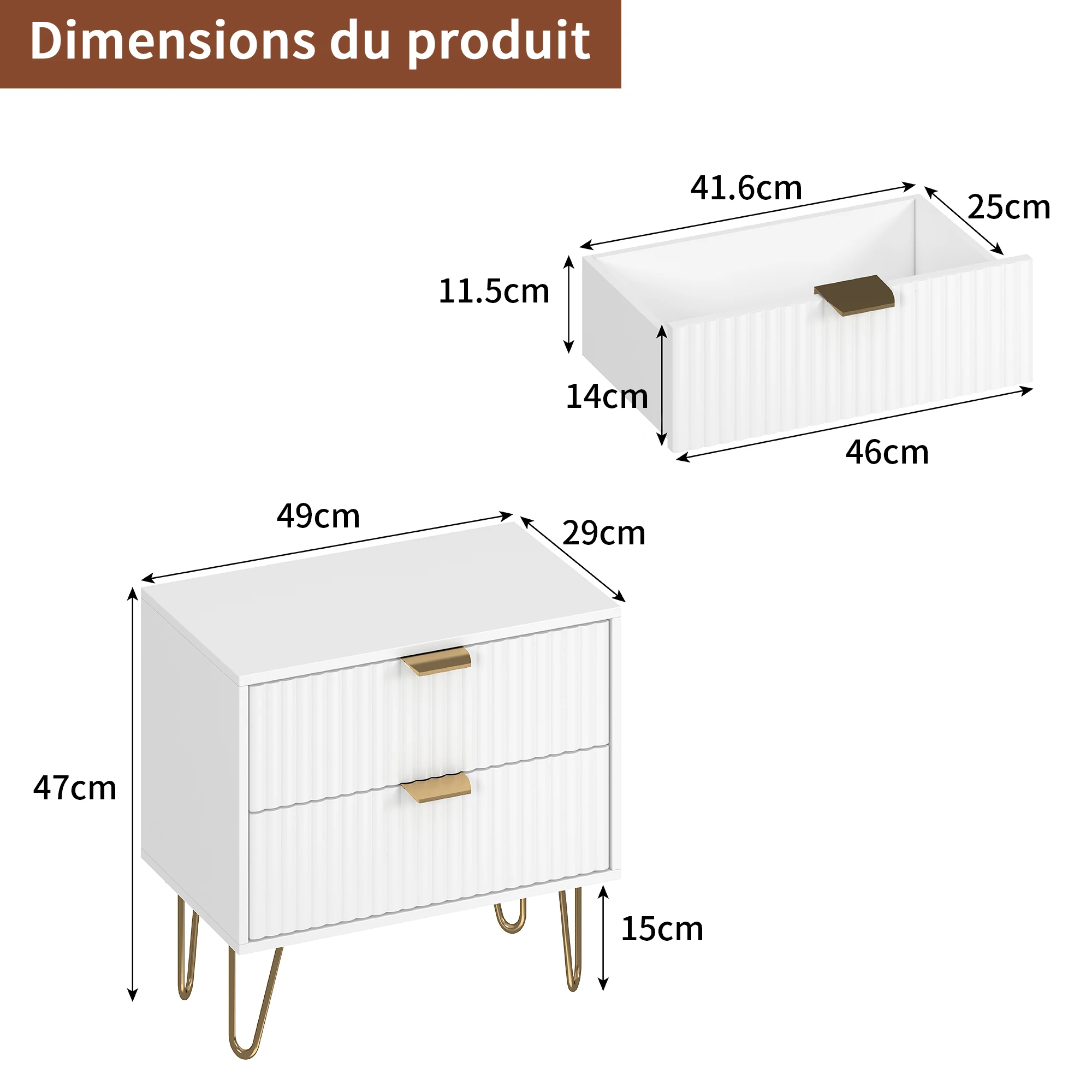 Creahappy – Nachttisch-Set – 2-teilige Nachttische – Weiß – geeignet für Schlafzimmer, Arbeitszimmer und Wohnzimmer – Detail 2