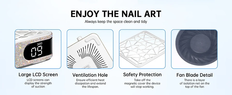 Description Picture 5 of itemColector de polvo de unas Colector de polvo electrico de diamante Lampara de unas LED UV herramienta de manicura y pedicura