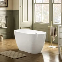 48 Inch Acrylic Freestanding Bathtub Contemporary Soaking Tub White Acrylic Brushed Nickel Drain Overflow Anti Slip Design 1