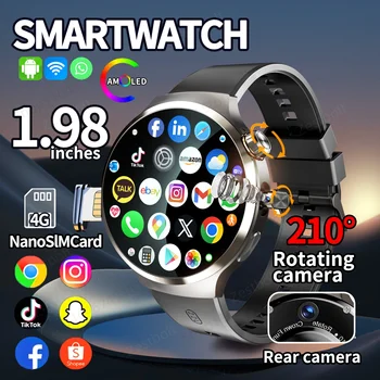 Smartwatch con ampio schermo AMOLED da 1,98 pollici, Android 13.0, per uomo, con 210 funzioni. °   Telecamera Rotante con GPS, WIFI e Slot per Scheda SIM