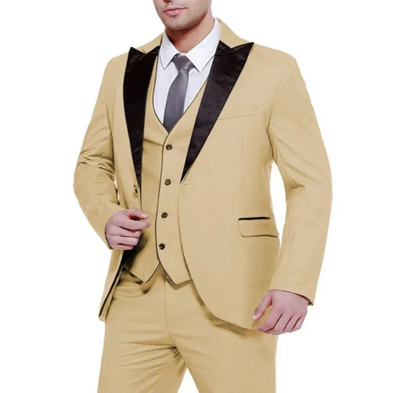 Elegant Champagne Wedding Men Suit Groom Tuxedo Slim Fit Prom Blazer Hombre Casual High Quality 3 Piece Set Costume Homme