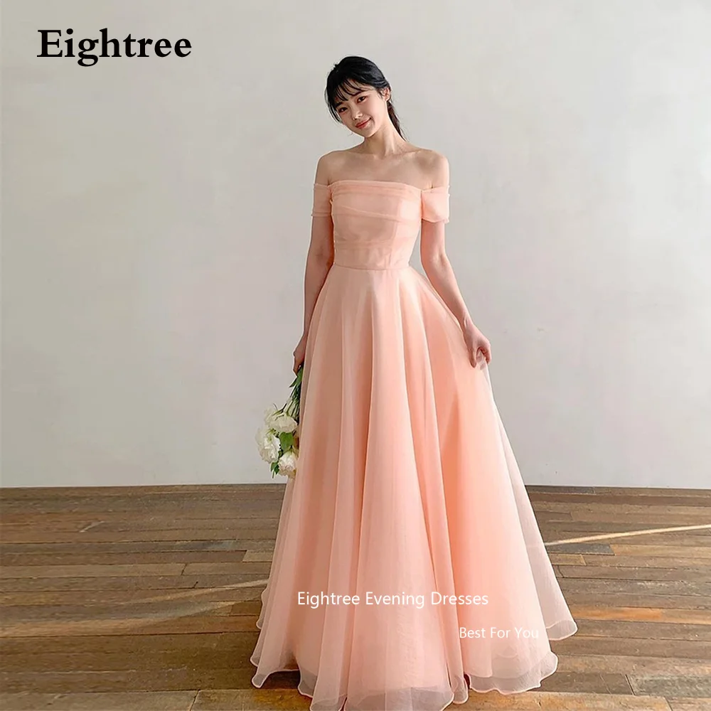 

Eightree Blush Pink Prom Dresses Elegant Off The Shoulder Organza Long A Line Korea Women Evening Dresses Formal Occasion Drees