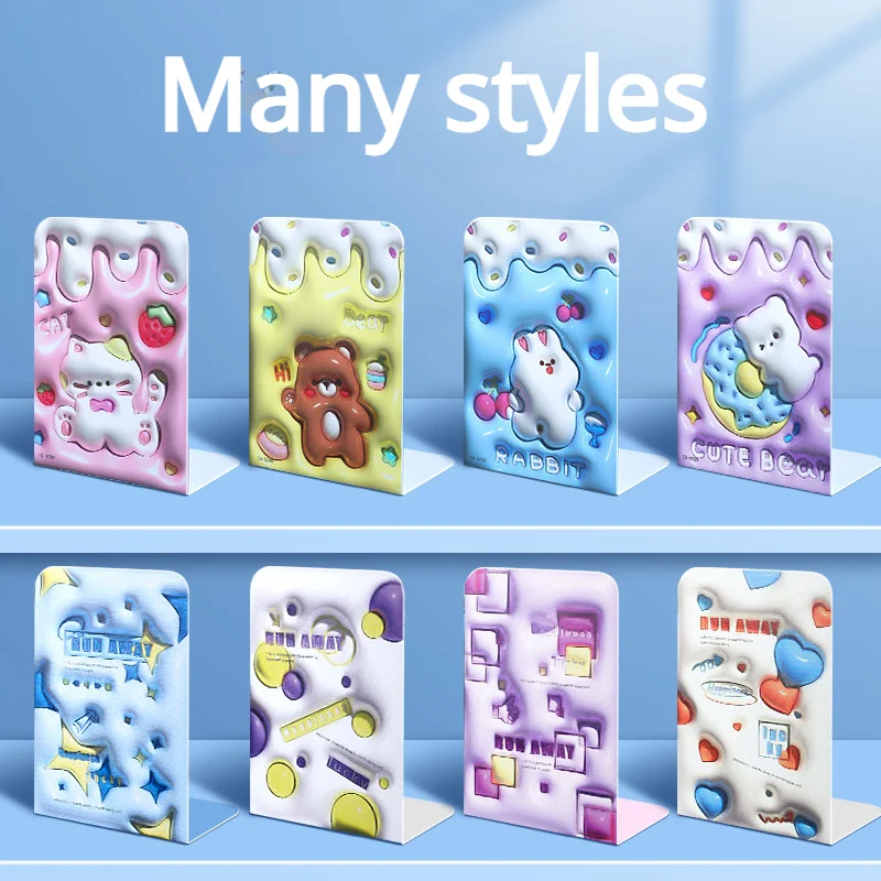 2pcs Metal Bookends Cute Creative Cartoon Bookshelf Creative Pupil Desktop with Simple Bookends, Desk Organizer Book Stopper