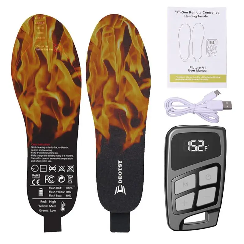 

USB heated insoles Fast Heating Electric Insoles 3 Temperature Settings and Remote 3500mAh Battery Rechargeable Foot Warmer