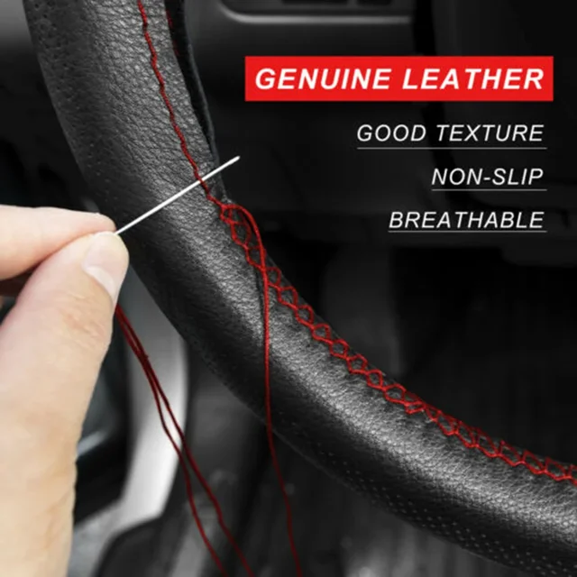 Brand New High Quality Hot Sale Steering Wheel Cover Hand Sewing Accessories Black/Red Car With Needles Thread 6