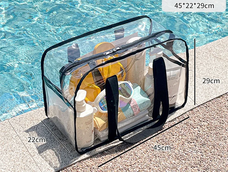 Clear PVC Waterproof Tote Bag - Large Versatile Organizer and Travel Beach Essential