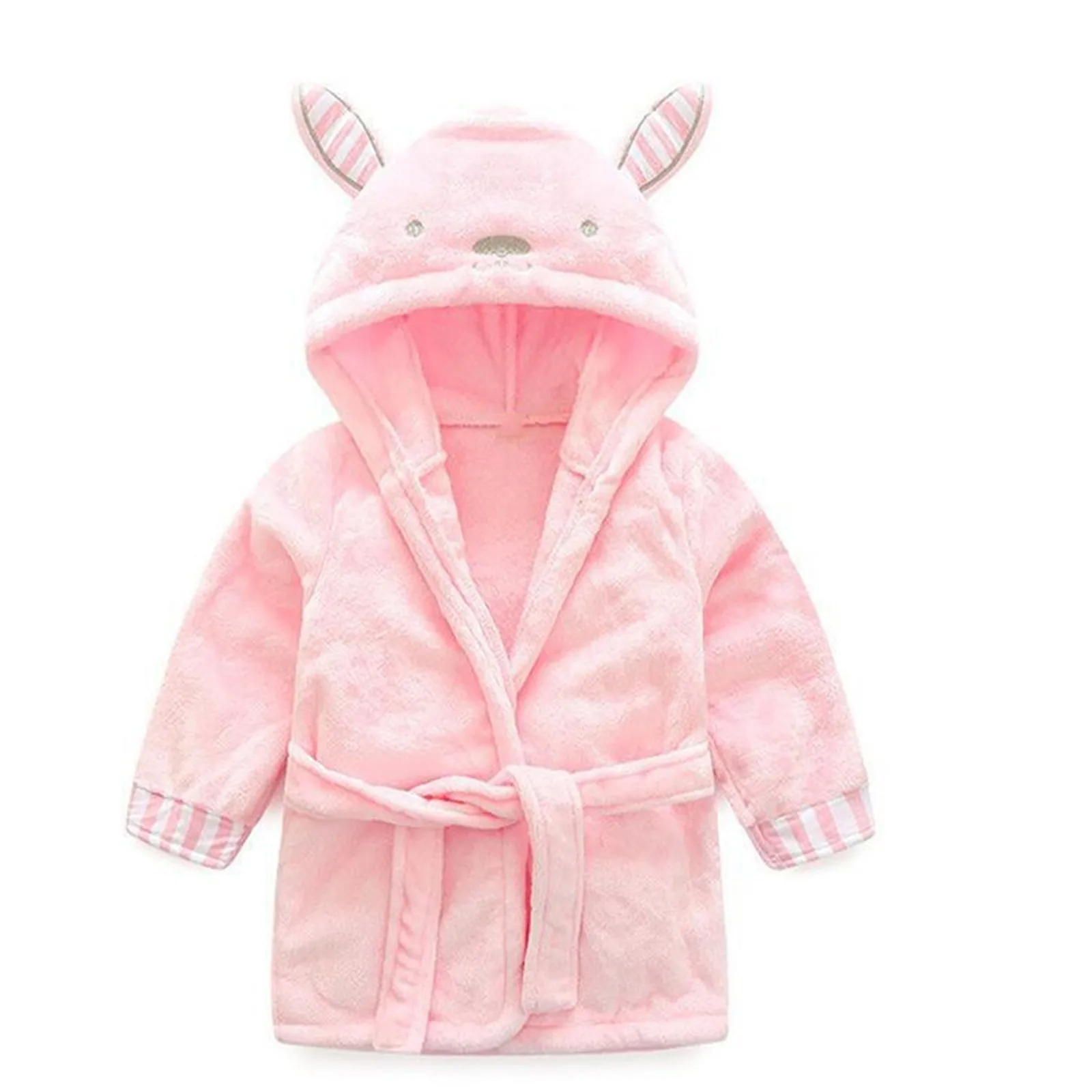 Childern's Pure Color Cute Cartoon Plush Receiving Blanket Cloak Wrap Bathrobe Fashionable Soft Long Sleeve V-neck Robes