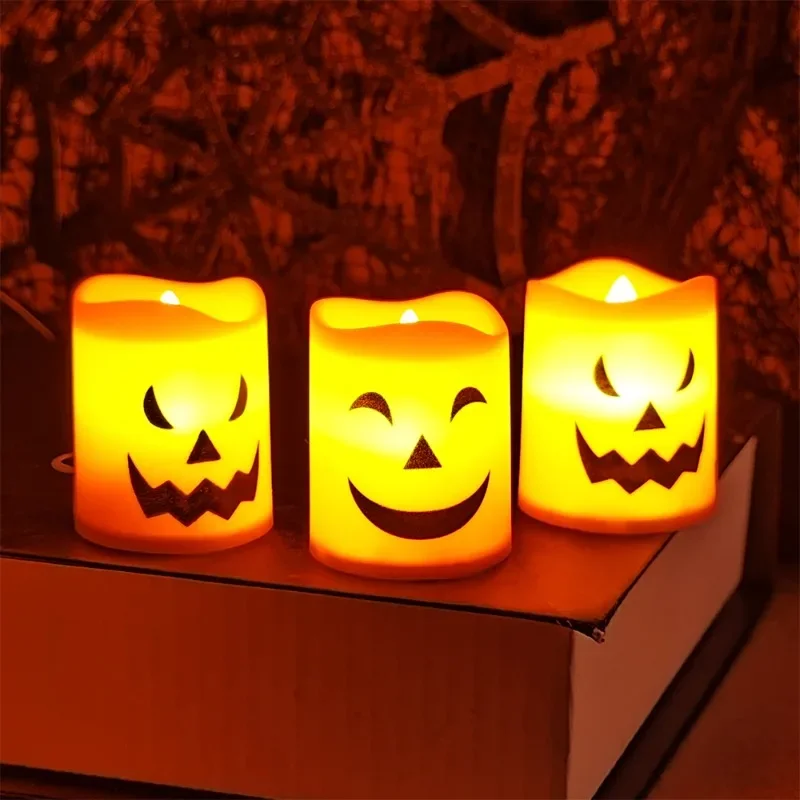 Halloween Pumpkin Candle Light LED Emitting Color:Style Random;Body Color:1PCS 3