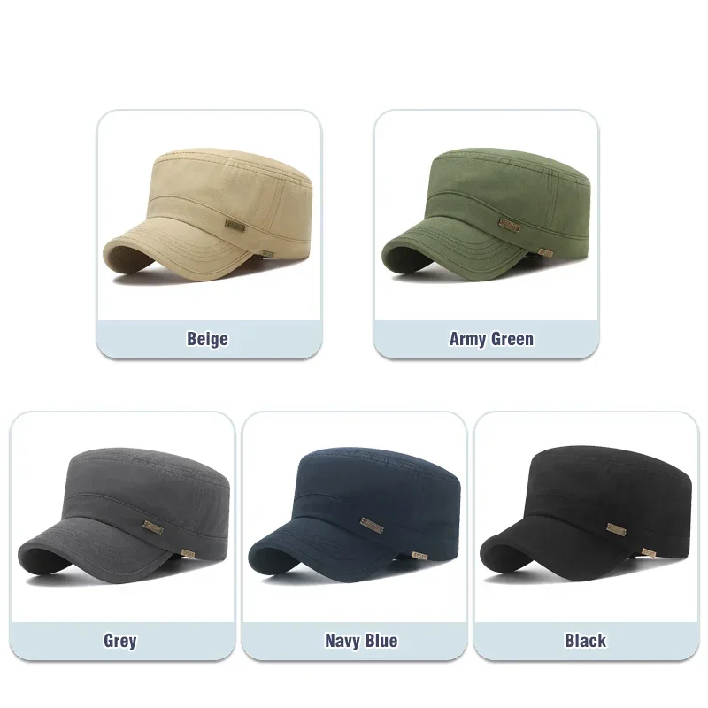 Neue modische, klassische, lässige Snapback-Caps aus Baumwolle für Outdoor-Sportarten, Baseballkappe im flachen Militär-Kadetten-Stil_voghion.com