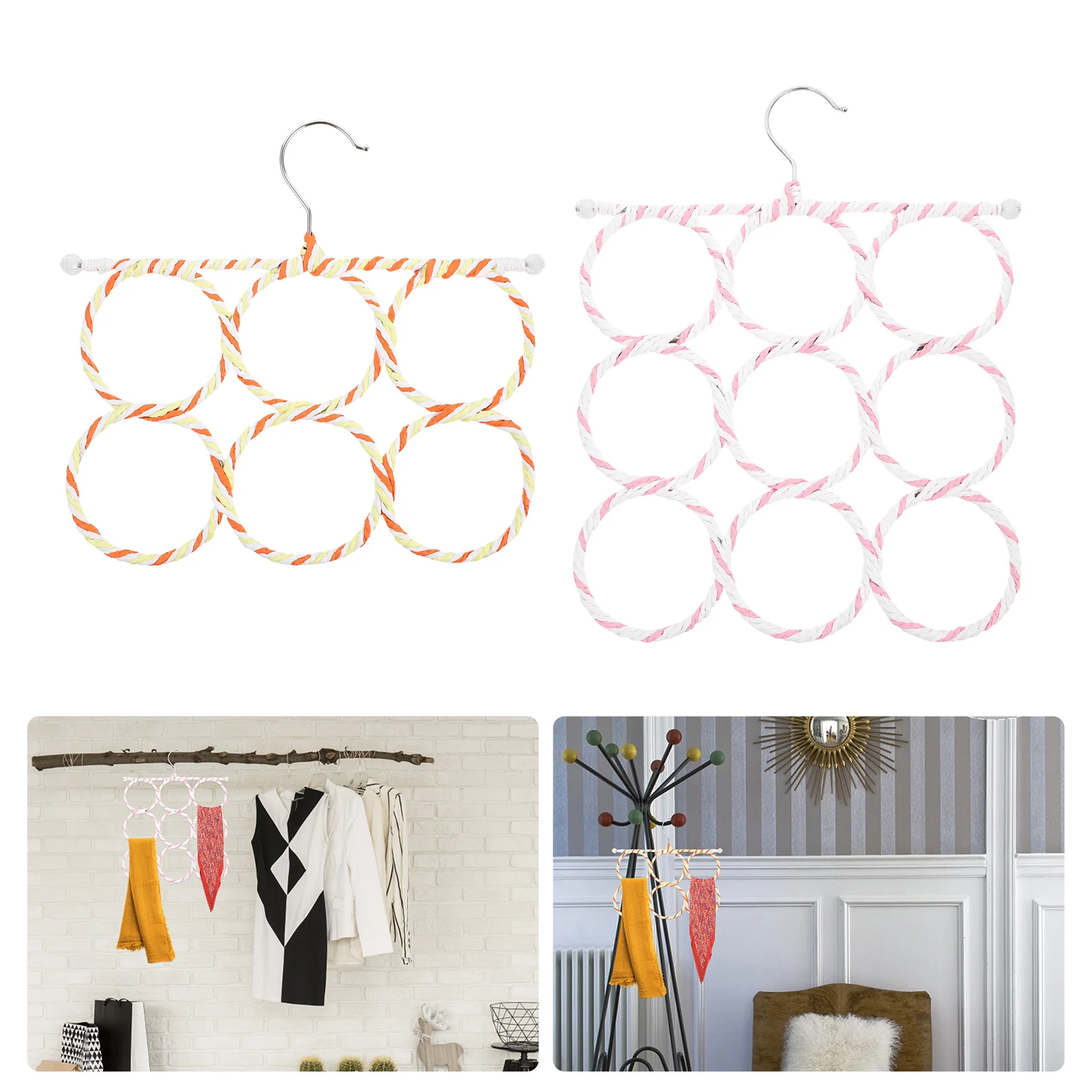 

2 Pcs Organizer Scarf Rack Hangers Closet Organizers for Scarves Natural Paper Rope Folding Tie
