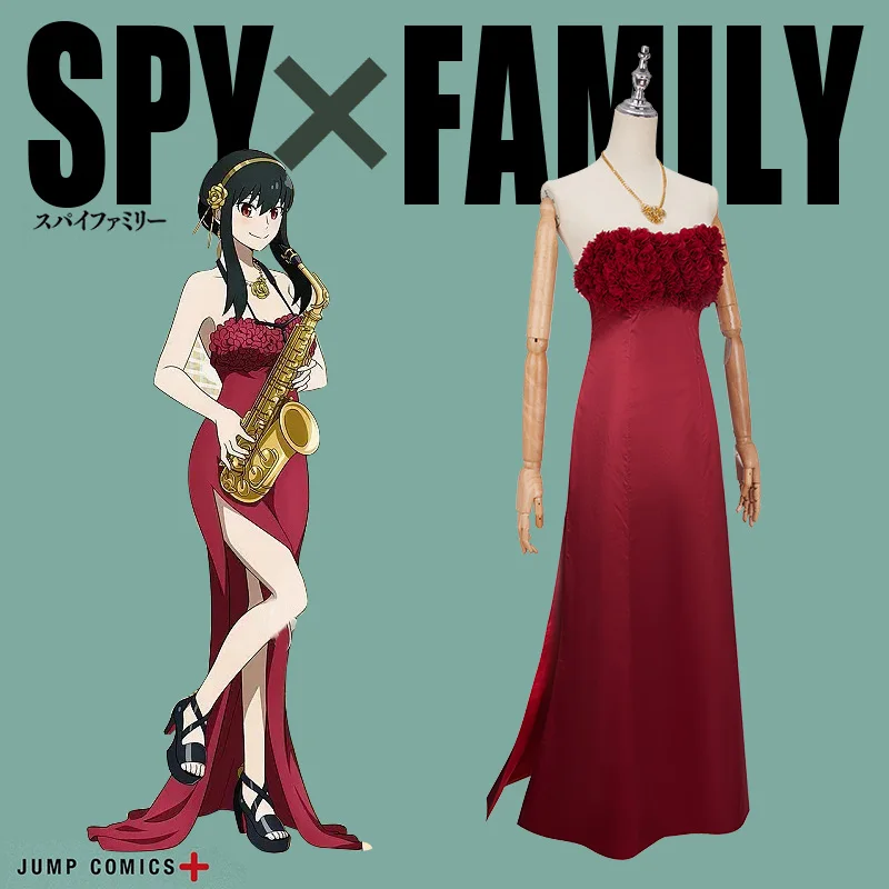

Anime Spy X Family Yor Forger Cosplay Costume Red Rose Daily Dress Concert Suit Outfit Set Briar Earrings Women Party Clothing