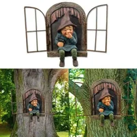 Naughty Garden Statue Elf Go Out Tree Hug Gnome Statue Elf Out The Door Window Tree Hugger Home Yard Tree Decor 2