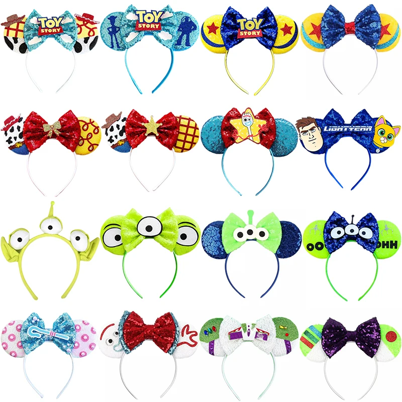 Disney Toy Story Ears Headbands Women Sequins Bow Hairbands Girl Pixar Alien Headwear Kids Woody Buzz Lightyear Hair Accessories pixar toy story hair accessories women sequins bow woody buzz lightyear headbands for girls disney ears alien head band kid gift