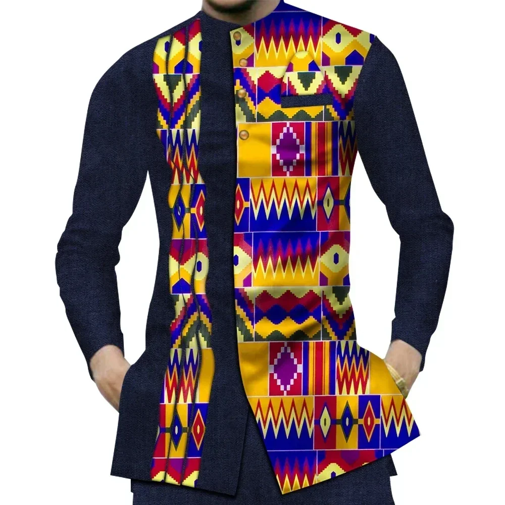 Casual Cotton Mens African Clothing Dashiki Patchwork Print Shirt Tops Bazin Riche Traditional African Clothes