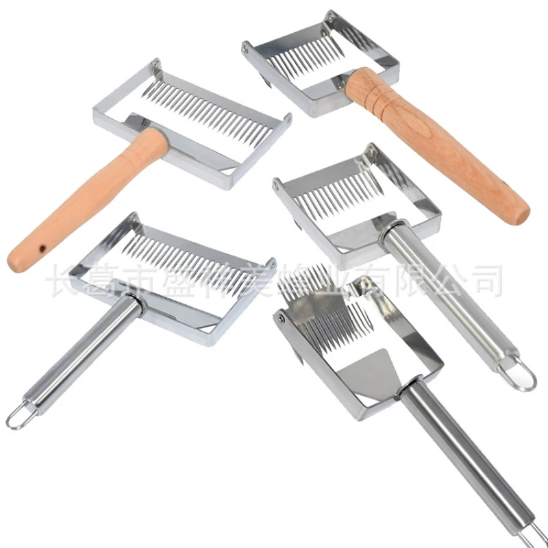 Nuovo Tipo Manico In Legno Puro Acciaio Inossidabile Miele Taglio Pala Pettine Miele Rastrello 2 O1 Materiale Raschietto Miele Set Denti Dritti