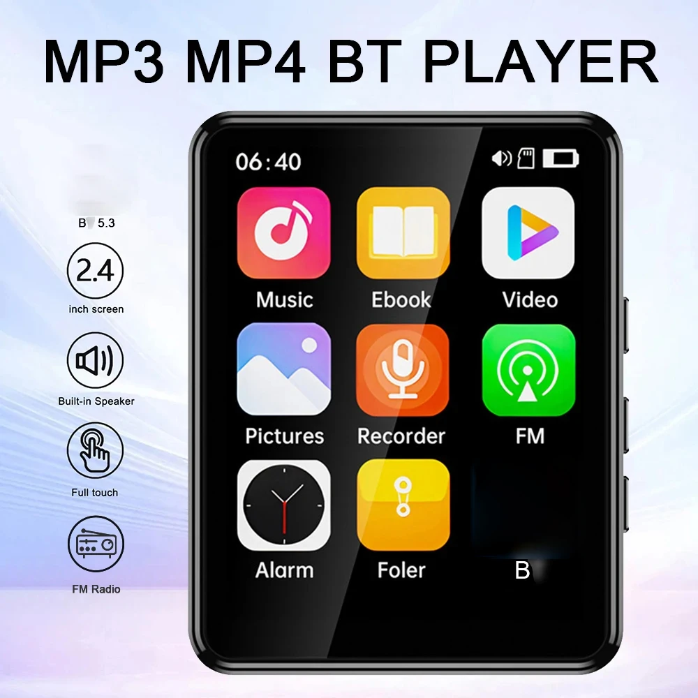 

MP3-плеер Портативный с сенсорным экраном 2,4 дюйма, 8 ГБ, Bluetooth