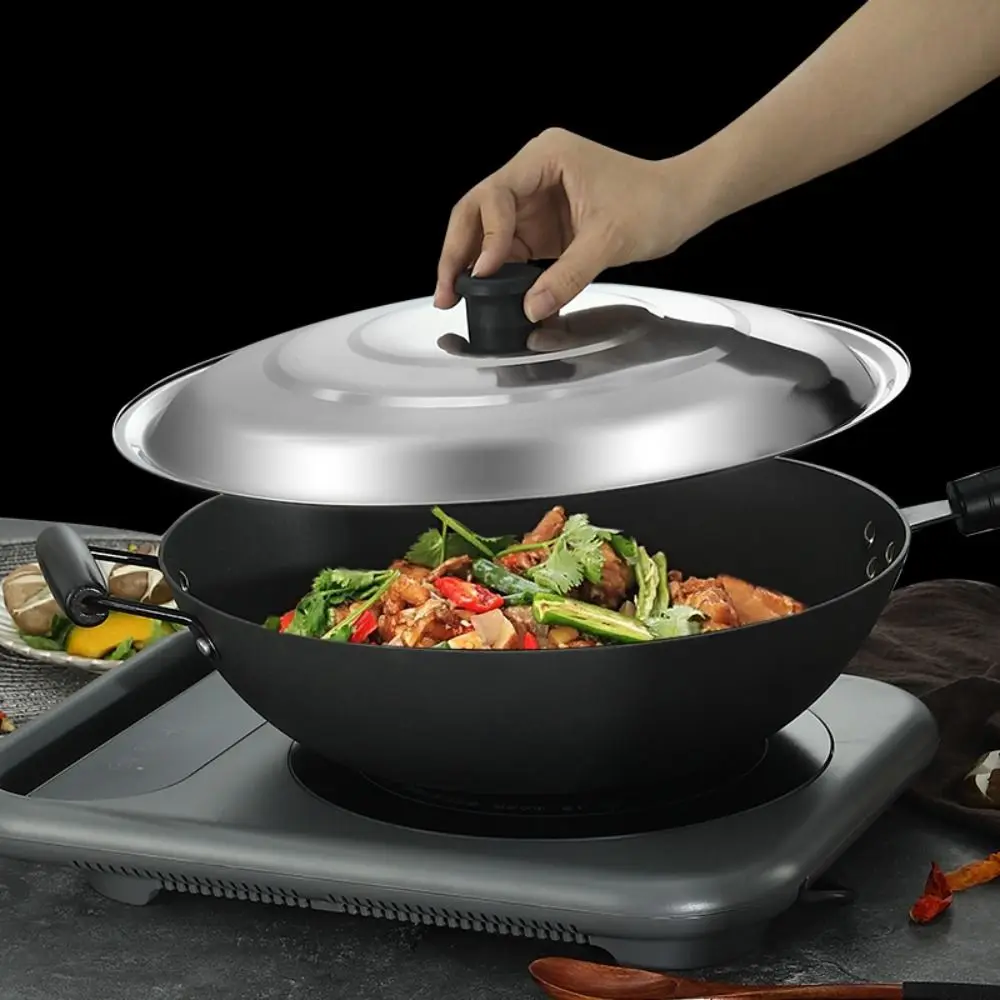 Black Plastic Knot Stainless Steel Pot Lid Household Anti-Spill Anti-Scald Wok Lid 32/34/36/38/40cm Round Pot Cover Skillets silicone covers glass pot lid silicone pot lid glass lid grease splatter guard pot pan protectors