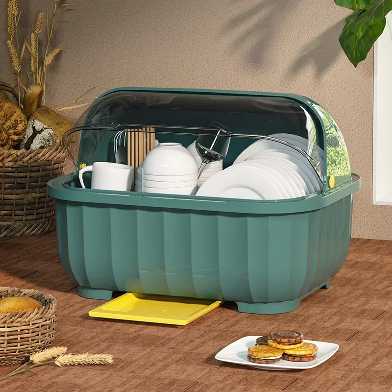 Dish Drying Rack Kitchen Utensils Drainer Rack with Folding Cover Cupboard Organizer Kitchen Storage Rack Countertop Dinnerware 4
