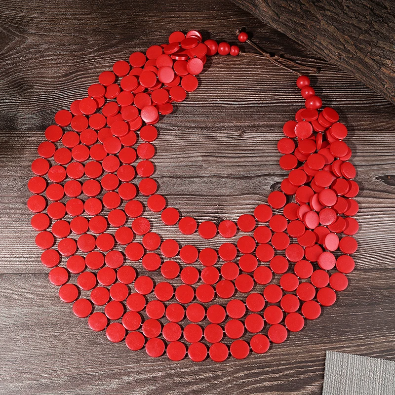 Neue 1 stücke 7 Schicht Multi-farbe Halskette Frauen Holz Chips Afrikanische Choker Halskette Für Frauen Party Hochzeit Kleid schmuck Geschenke – Detail 4