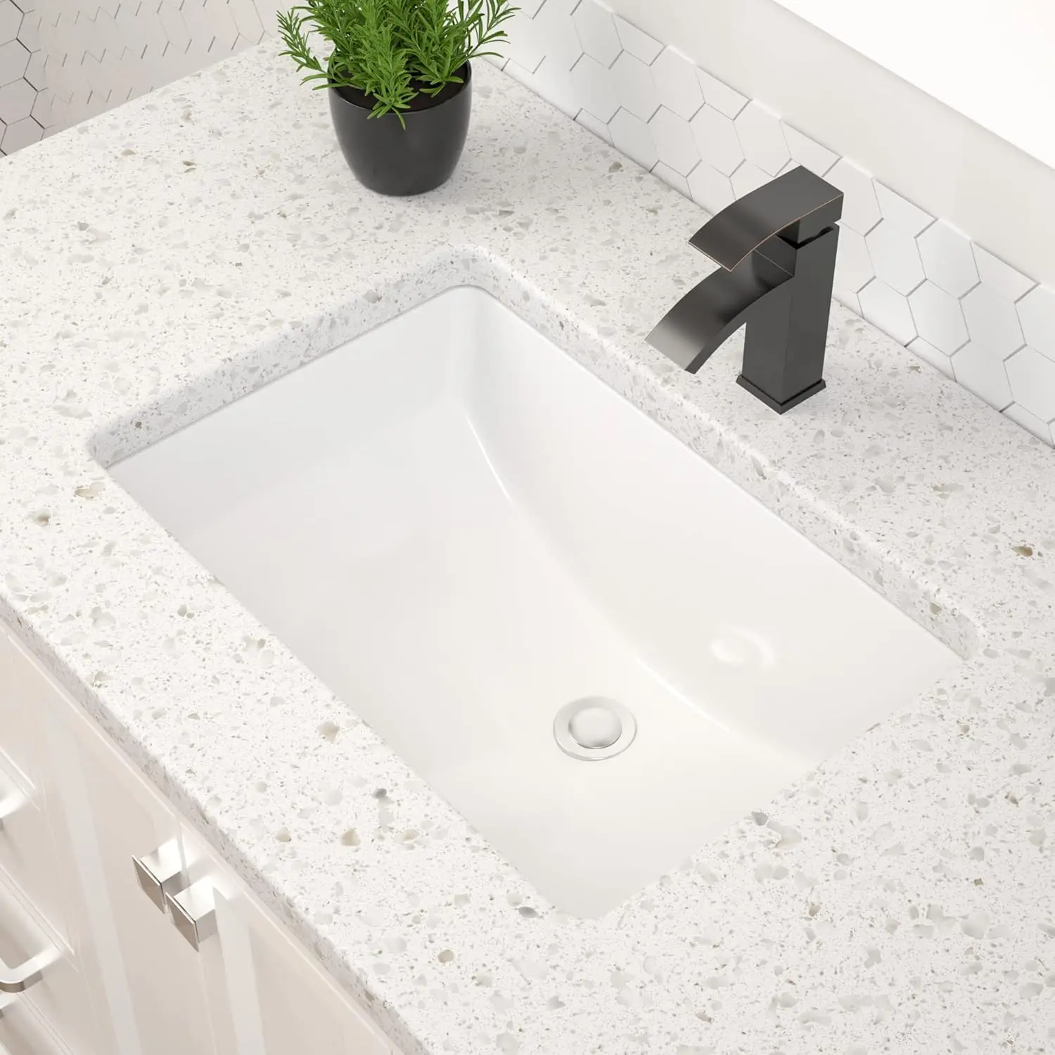 Undermount Bathroom Sink Rectangle 19"x13" White Porcelain Ceramic Rectangular Vessel Sink Under Counter Lavatory 3