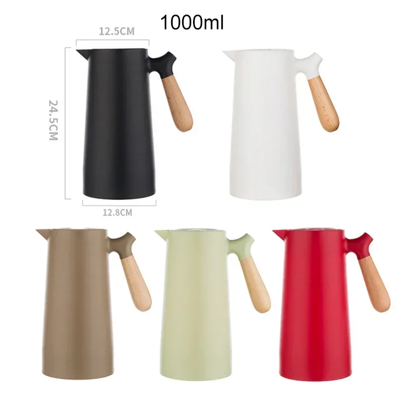 1L European Style Insulated Kettle with Wooden Handle - Large Capacity Hot Water Bottle