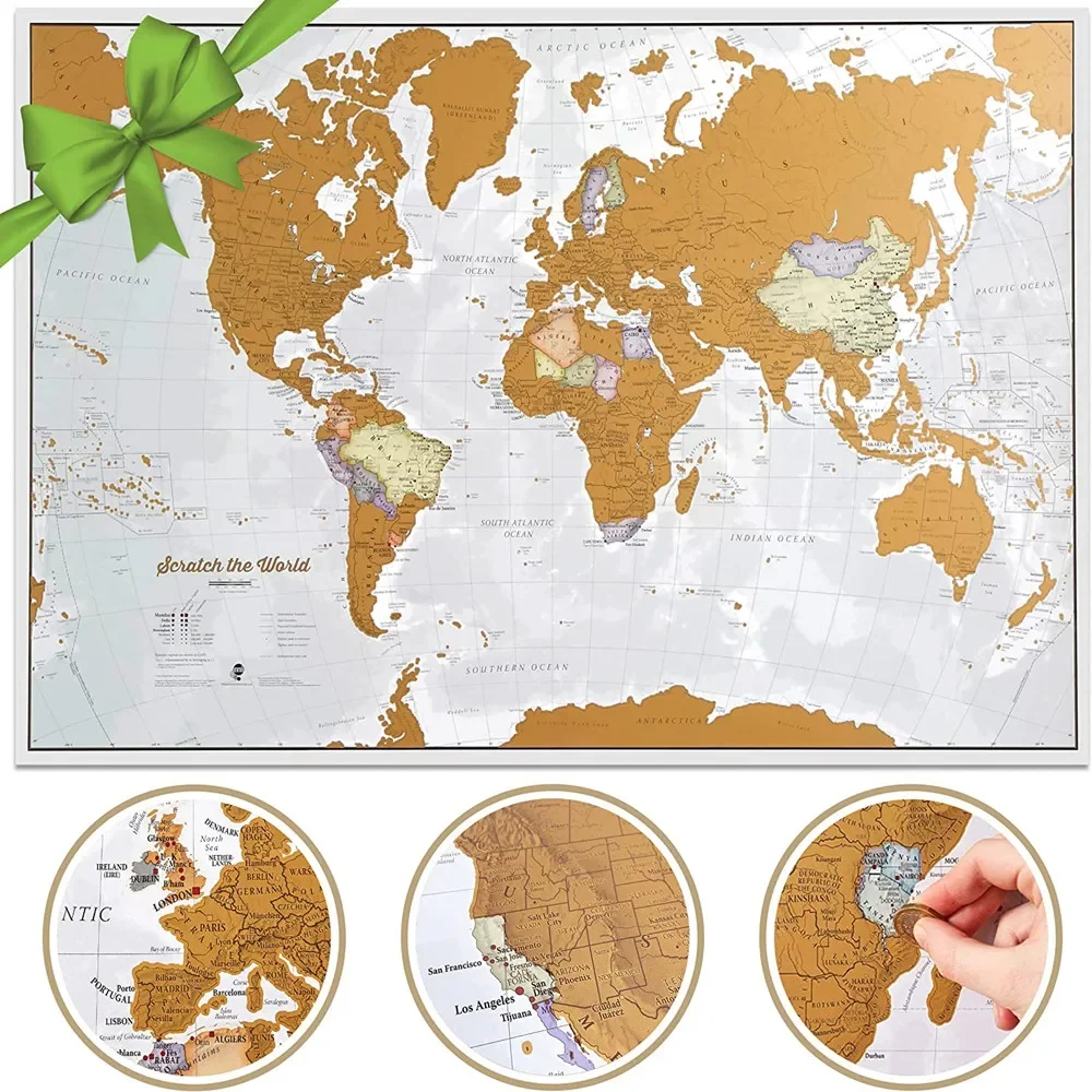 

Scratch The Travel Maps, Scratch Off Maps Poster Large Maps International, Cartographic Detail Featuring Country & State Borders