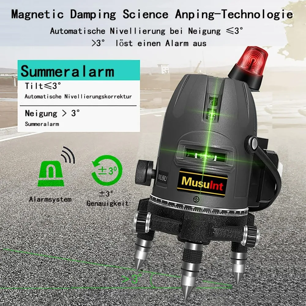 Super-Bright Outdoor 5-Line Green Laser Level with 360° Self-Leveling and Precision Alignment