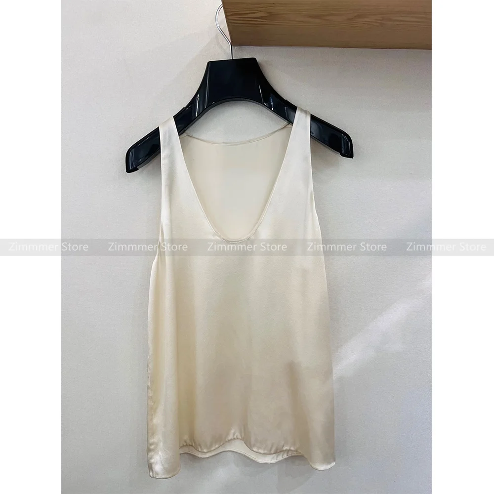 

2024 Early spring and summer fashionable acetate satin racer low-cut bottoming vest top