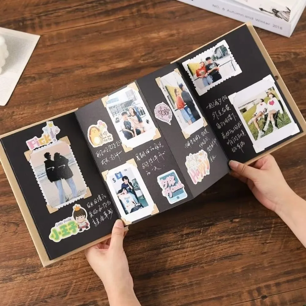 High Quality Kraft Paper Accordion Photo Album 16 Pages Folding Type Idol Photo Card Holder Adhesive style Diy Album Gifts