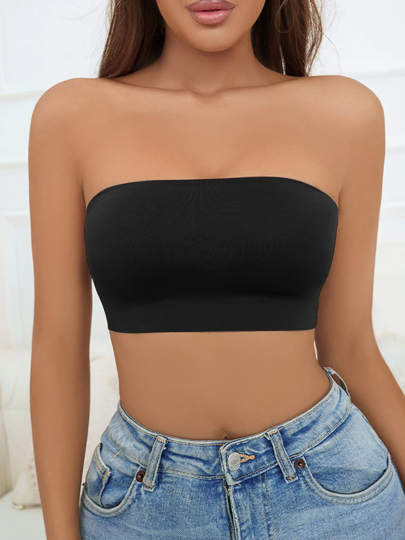 Description Picture 3 of itemWomen Tube Strapless Bra Chest Wrap Bandeau Unlined Seamless Breathable Comfortable Anti-skidding Ice Silk Bra Underwear Tops