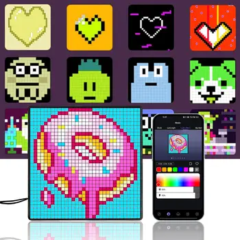 Pixel Art Digital Picture Frame With 16X16 Led Display App Control Cool Animation Wall Desk Mount For Gaming Room Message Board