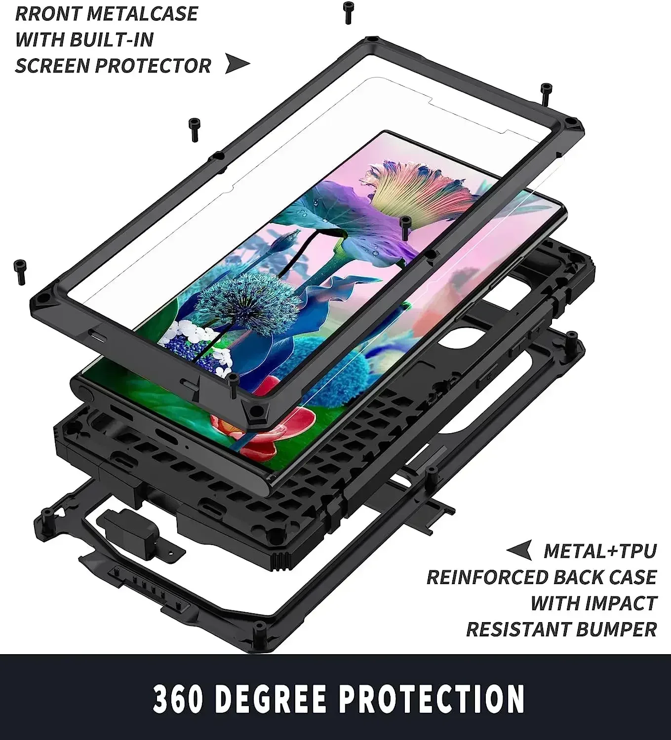 Rugged Military-Grade Shockproof Metal Case with Screen Protector