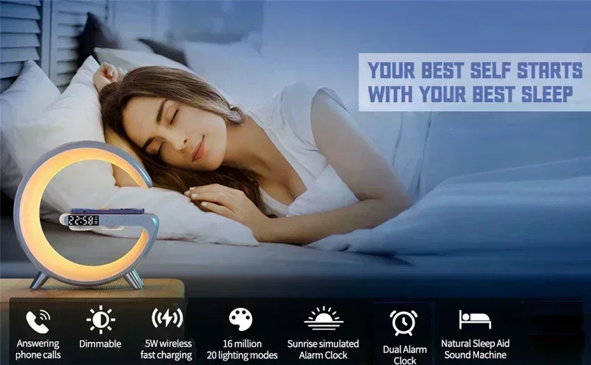 Description Picture 4 of itemLED Smart Wake Up Light RGB Night Light with Bluetooth Speaker 15W Fast Wireless Charger Desk Lamp for Bedroom Bedside Game Room