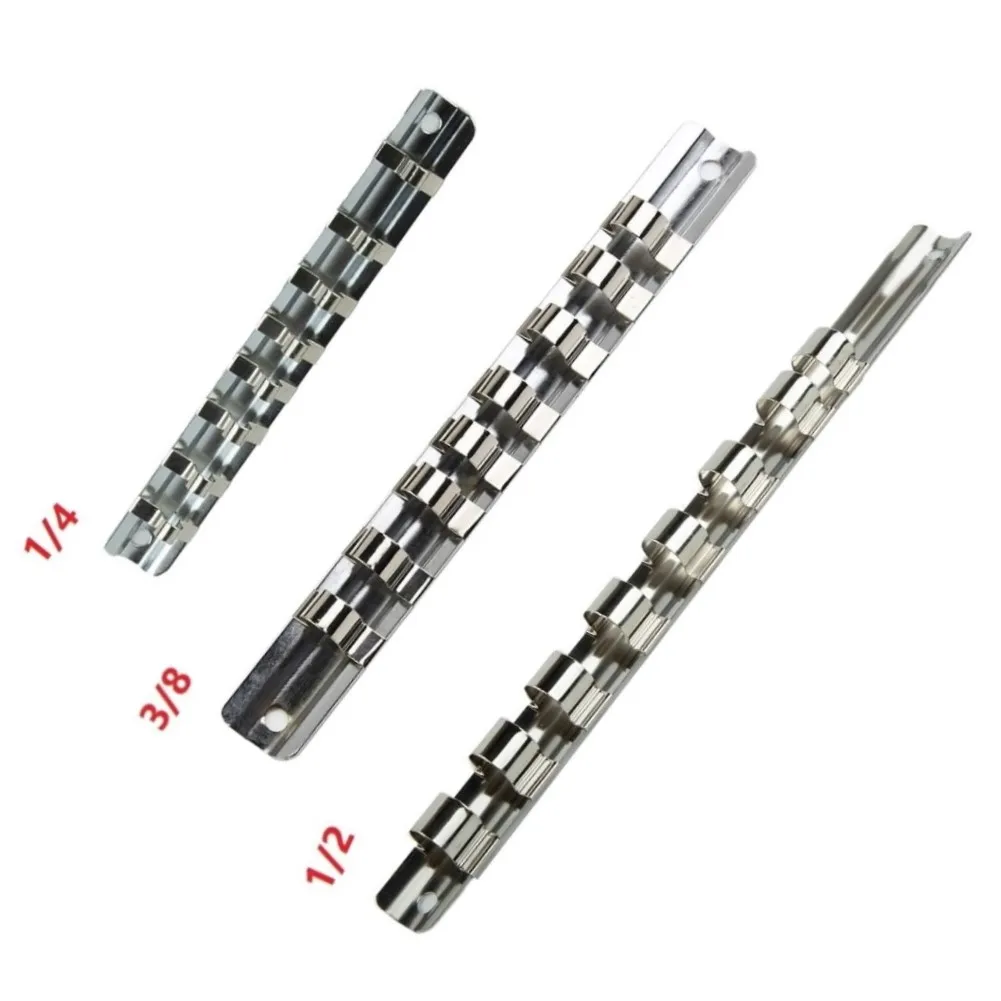 

Socket Rack Holder 1/4 3/8 1/2inch With 8 Clips On Rail Tool Organizer Storage Socket Storage Rack For Power Tool Accessories
