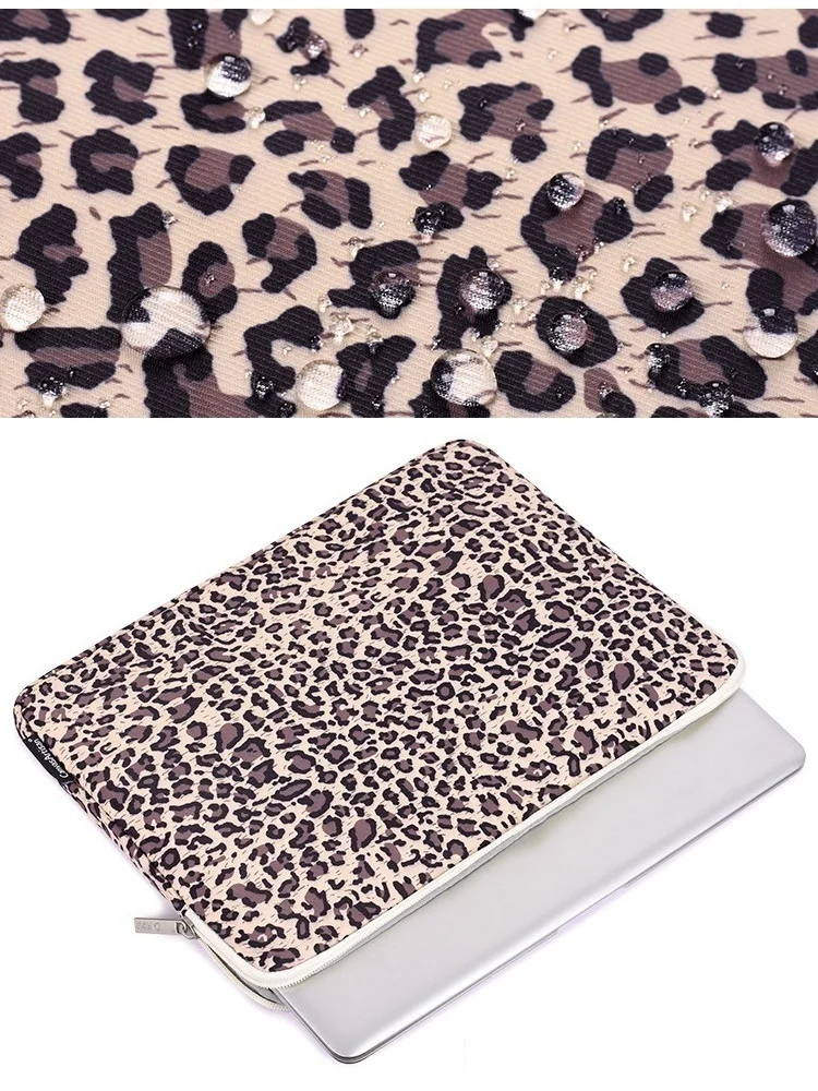 Housse Ordinateur Portable Velours Côtelé Imprimé Léopard - Tailles S/M/L (11/13/15 Pouces) - Marron - 12