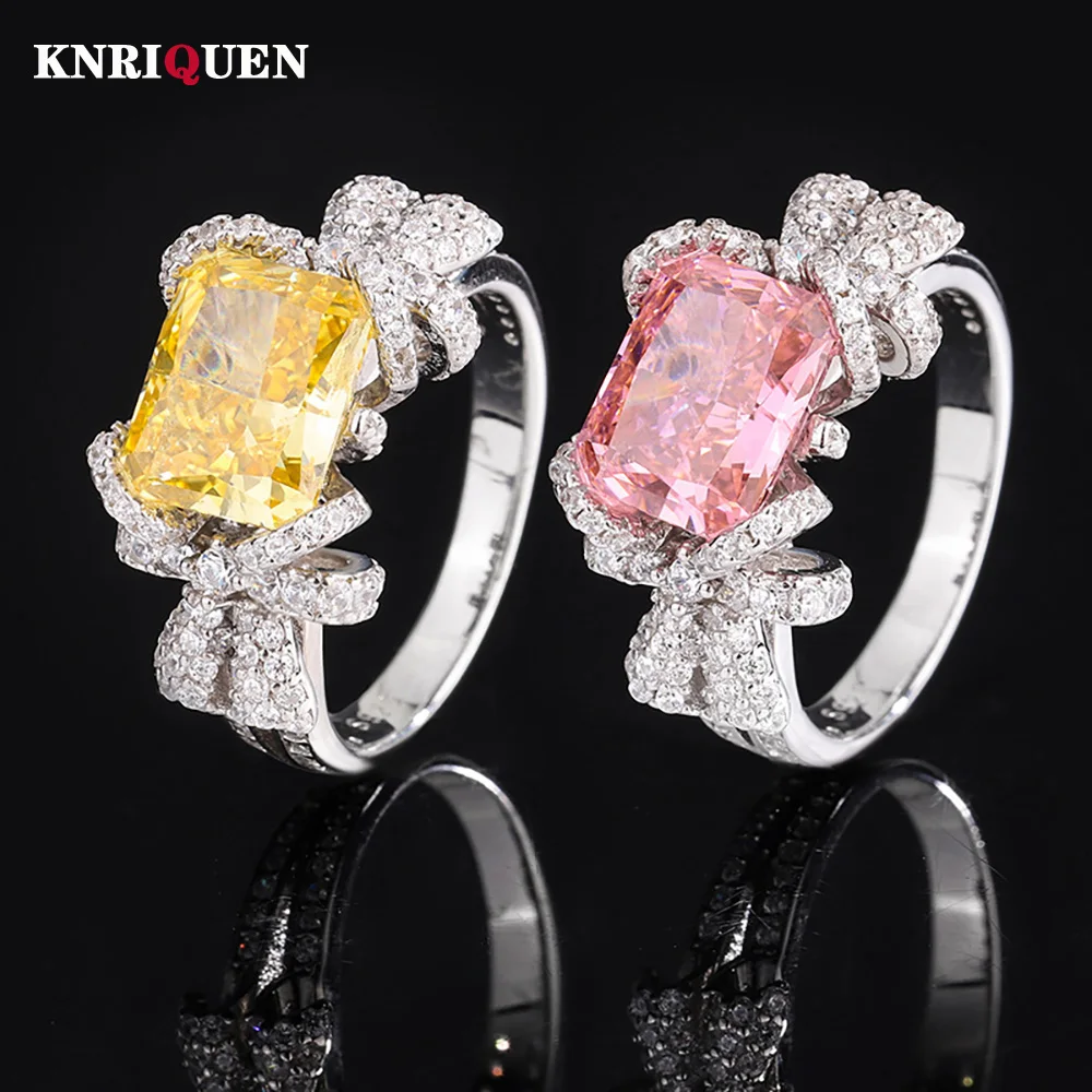 

Trend 100% 925 Real Silver 8*10mm Padparadscha Topaz Bowknot Rings for Women Gemstone Wedding Ring Party Fine Jewelry Lady Gift