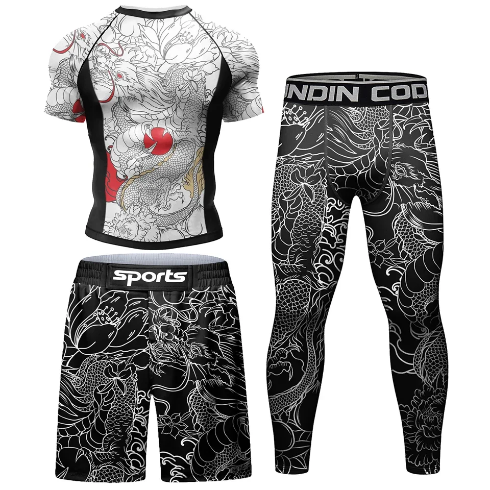 Compression MMA Rashguard T-shirt mens t shirt Sports Apparel for Men Running Suit Muay Thai Shorts 4pcs/Sets