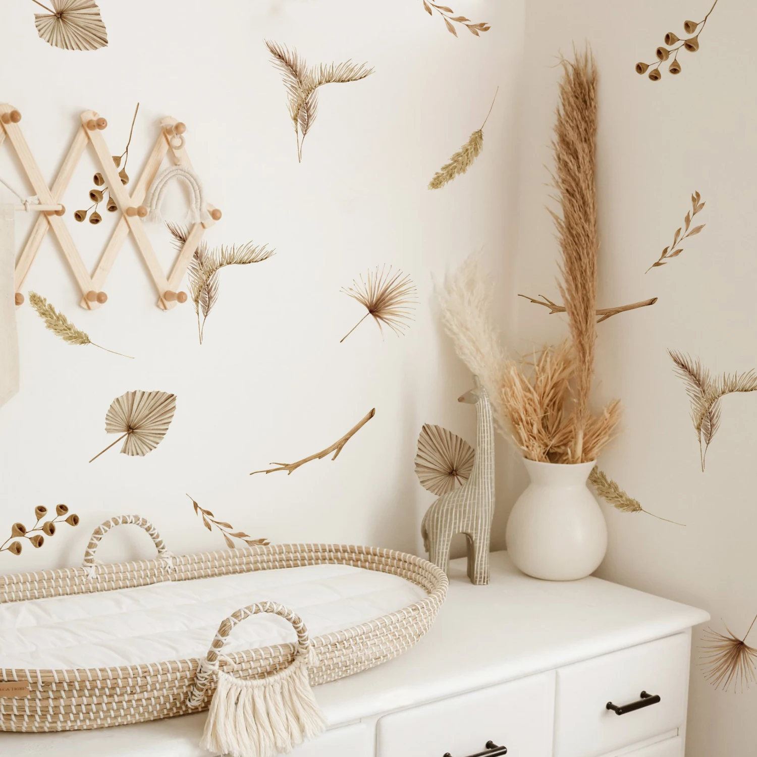 Boho Cartoon Dry Floral Wall Stickers for Children's Room Baby Girl ...