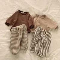 Autumn Winter New Baby Fleece Trousers Thicken Infant Girl Boy Striped Sweatpants Toddler Versatile Casual Pants Kids Warm Pants 2