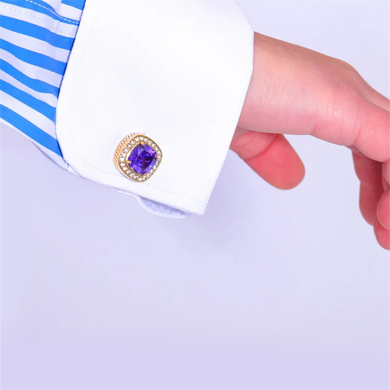 럭셔리 사각 지르콘 커프스 링크스 남성 여성 프렌치 셔츠 액세서리 비즈니스 연회 웨딩 반귀석 커프 버튼