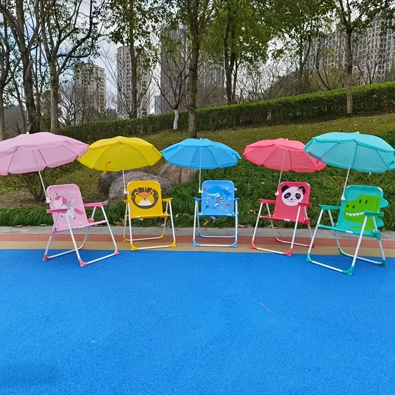 

1pc Children's Folding Backrest Chair, Cartoon Kid Chair With Sunshade, Suitable For Home, Outdoor, Beach Seaside, Kindergarten,