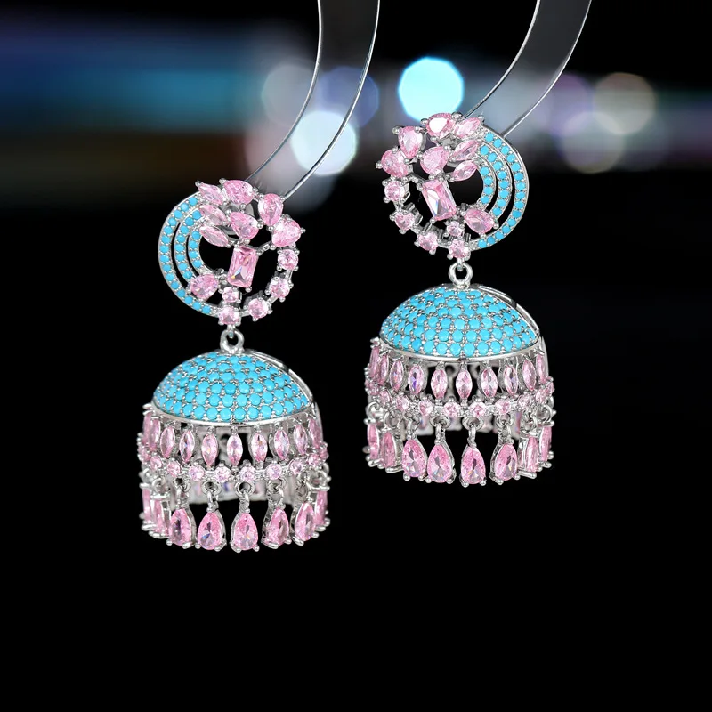 

Fashion Exaggerated Water drop tassel three-dimensional bell earrings For Europe and America Gold Plated CZ Stone Jewelry