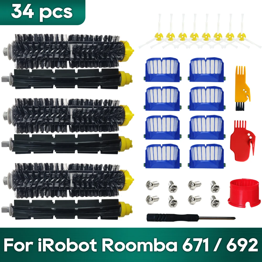 Compatível com os Acessórios para Irobot Roomba 692 671 660 651 650 630 620 614 Kit de Peças para Aspirador de pó Robô Escova Lateral Principal Filtro Hepa