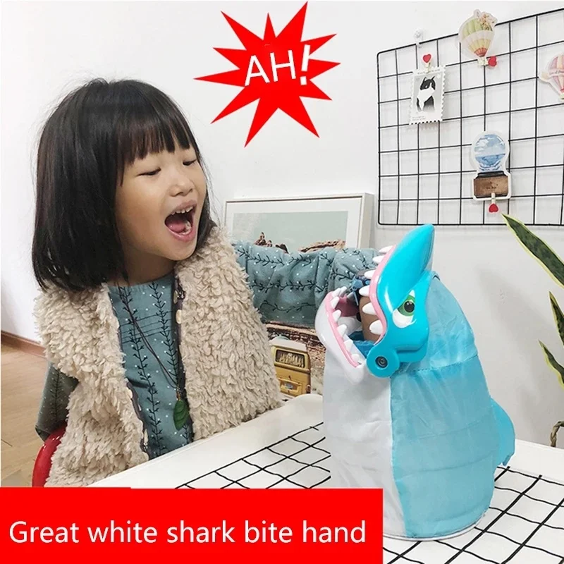 

New interactive game of fishing great white shark desktop biting hand shark whole maggot toy for children's birthday gift